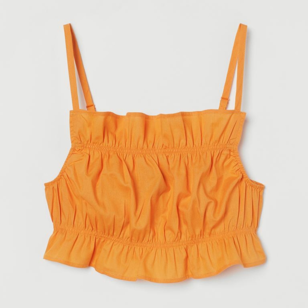Orange Flounce-trimmed Crop Top